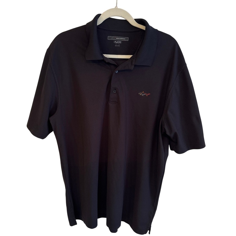 Greg Norman Mens Black Golf Polo Shirt Shark Logo Short Sleeve Play Dry‎ XL